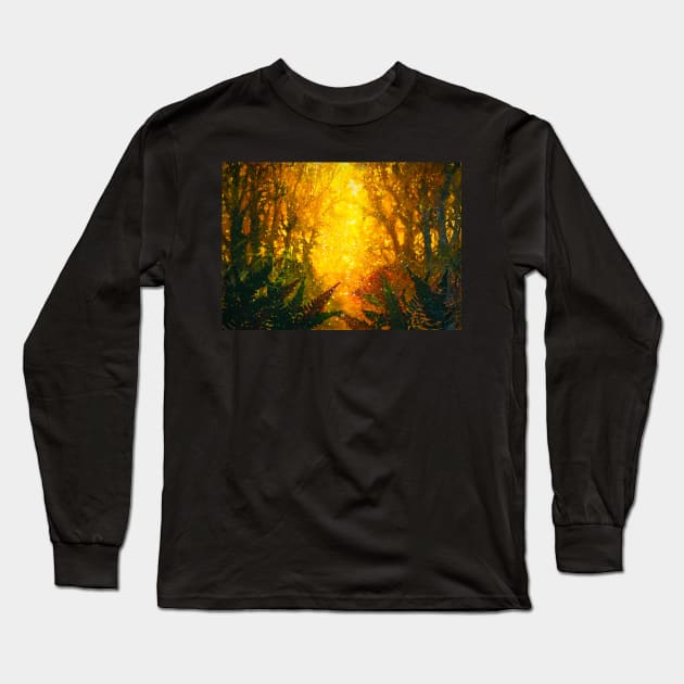 Golden light in the woods Long Sleeve T-Shirt by redwitchart